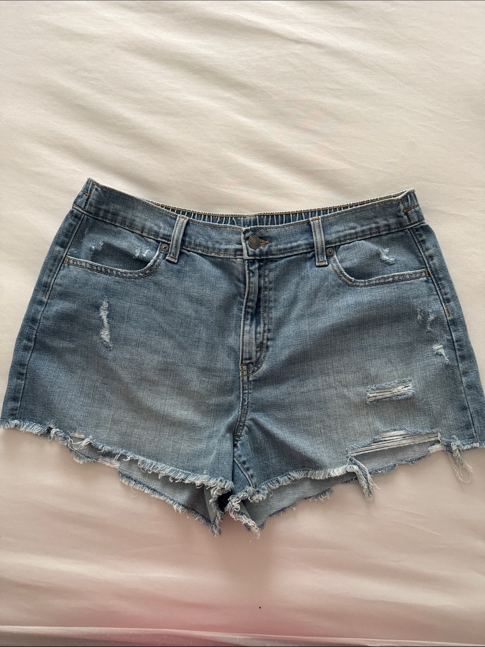 aerie Light Blue Distressed Denim Cutoff Shorts